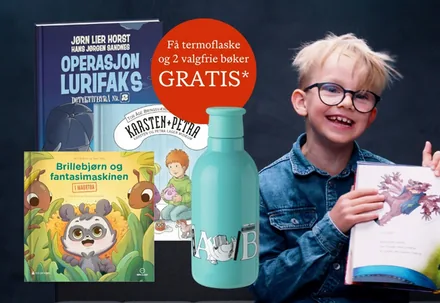 Velkomstpakken fra Bokklubben Barn: to barnebøker og den turkise Mummi-termoflasken DRINK-IT ABC