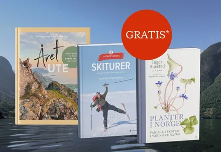 Tre av bøkene du kan velge i velkomstpakken fra Bokklubben Villmarksliv: Året ute, Norges beste skiturer og Planter i Norge