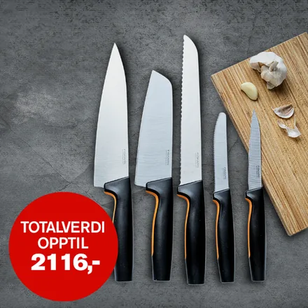 Velkomstpakken fra Krimklubben: Fiskars knivsett med fem kniver
